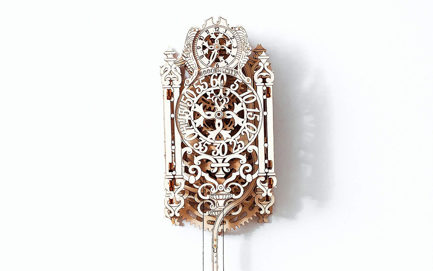 WOODEN.CITY Royal Wall Clock Kit 3D Puzzle, Wooden Clock Model - 126 Pieces, Mechanical Pendulum, Coin-Operated, Rococo Style, Expert, Unisex, Ages 14+, WR314