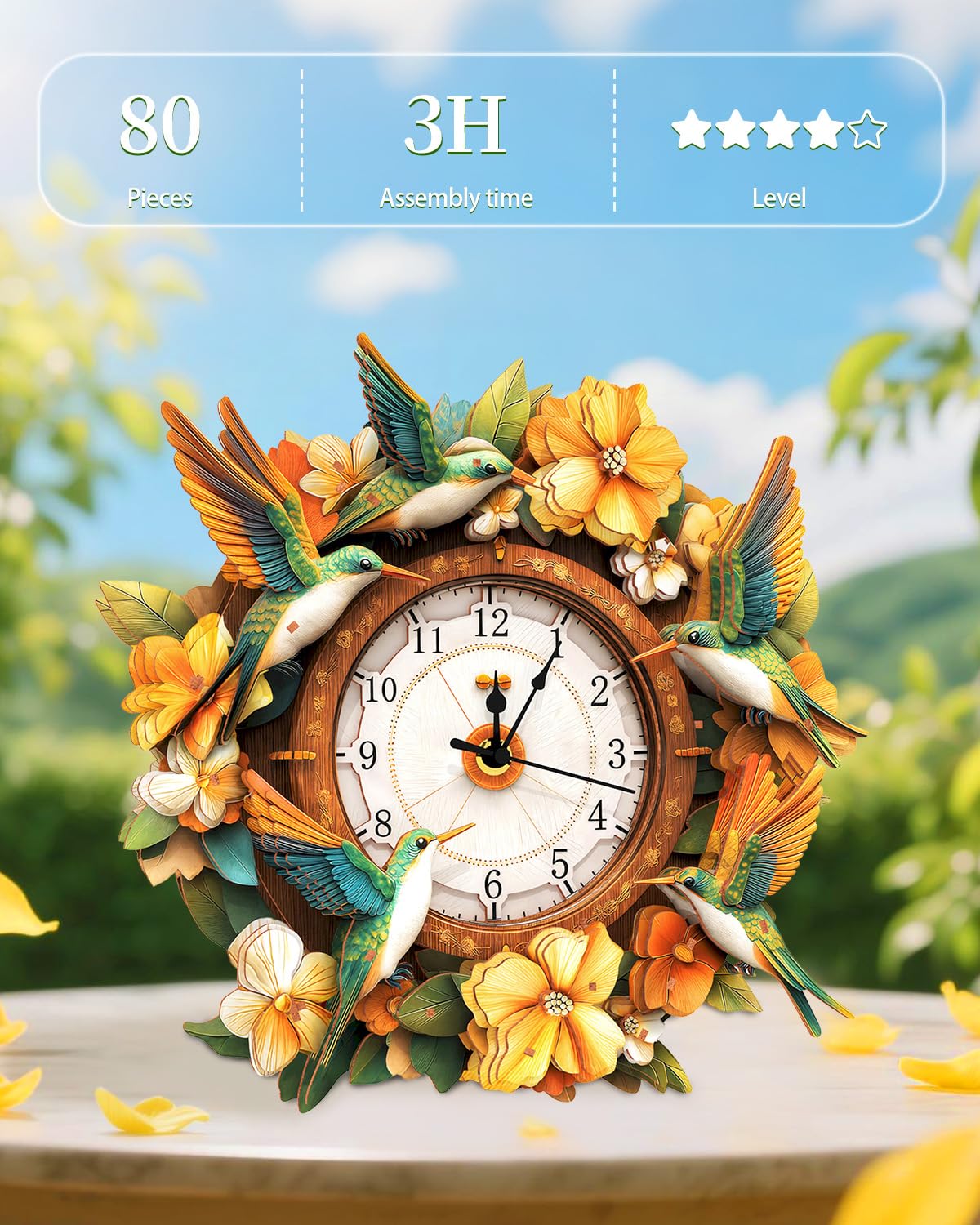 Rnfinewow 3D Wooden Puzzles for Adults, Hummingbird Clock with Pendulum Model Kit, 3D Puzzles for Adults Room Home Decor DIY Wall Clock Kit, Holiday Birthday Christmas Gifts for Men Women Teens