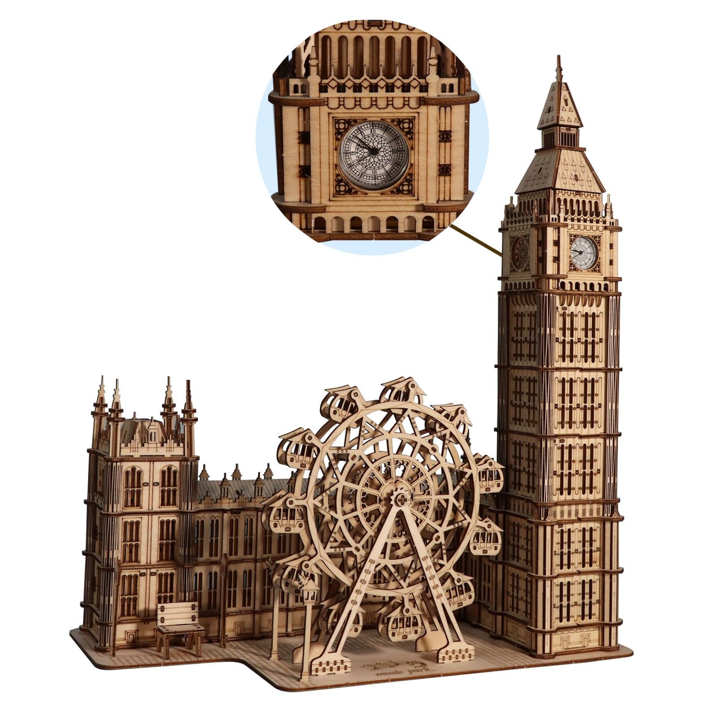Music Park 3D Puzzles Big Ben Real Clock with Night Light Wooden Model Kits for Adults to Build Ferris Wheel Craft Christmas and Birthday Gifts Home Decoration