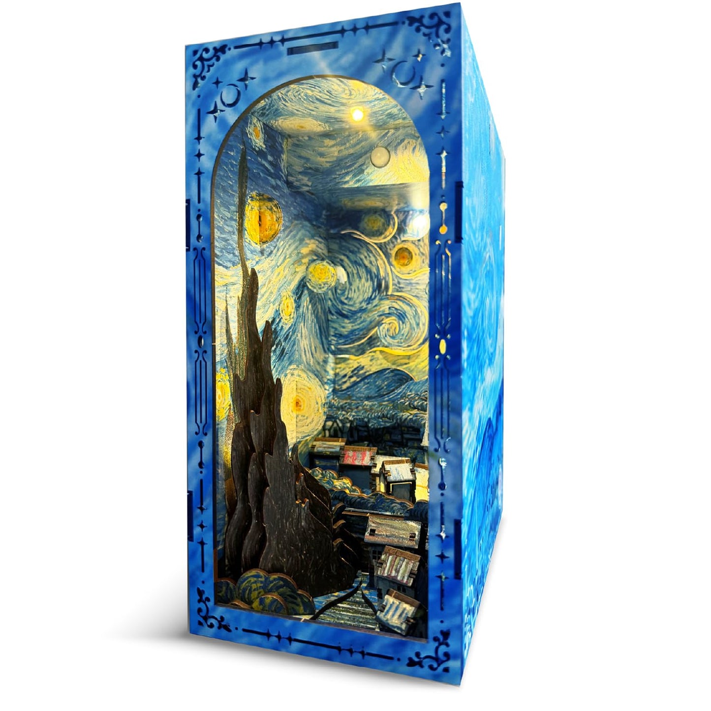 DIY Book Nook Kit - Vangogh Mini House Building Nook Kits for Adults - Wooden 3D Puzzle Bookshelf Accessory for Artisans - Perfect DIY Miniature House Kit & Creative Bookends Gift for Book Lovers