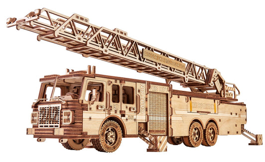 Wood Trick Rescue Firetruck Movable - Rotating Extendable Ladder - 3D Wooden Puzzles for Adults to Build - Rides up to 20 ft - Wooden Models Engineering DIY Project Mechanical Model Kit