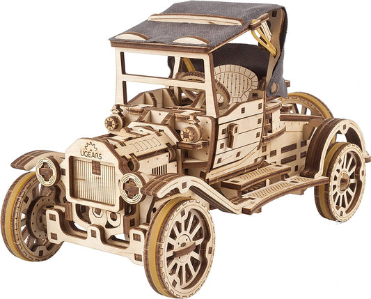 UGEARS Classic Model Car 3D Puzzle - Folding Roof, Functional 4 Cylinder Engine - Retro Auto DIY for Adults & Kids