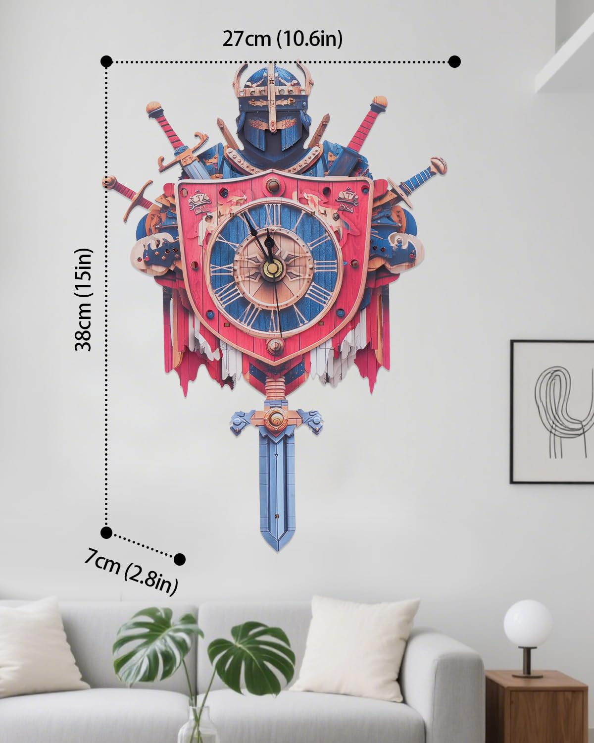 Rnfinewow 3D Wooden Puzzles for Adults, Knight Clock with Pendulum Model Kit, 3D Puzzles for Adults Room Home Decor DIY Wall Clock Kit, Holiday Birthday for Men Women Teens