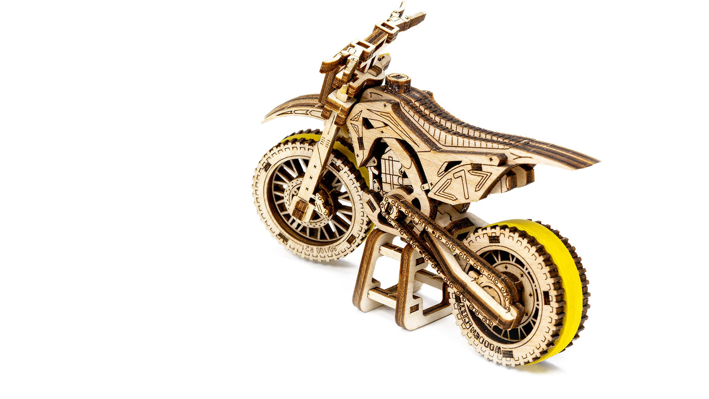 WOODEN.CITY Motocross 3D Puzzle for Adults - Hobby Kit to Build Your Own Wooden Bike - 3D Model Motorcycle Kit - Wood Model Kit