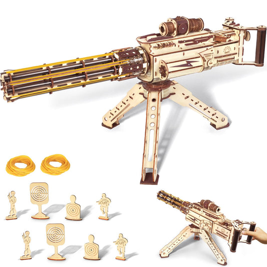 VATOS 3D Wooden Puzzles Model for Adults,344 Piece Wooden Puzzle Machine Gun with Rubber Bands,DIY Wood Puzzles Building Model Kits - Excellent Gift for Adult, Teens and Craft Enthusiasts (Ages 14+)