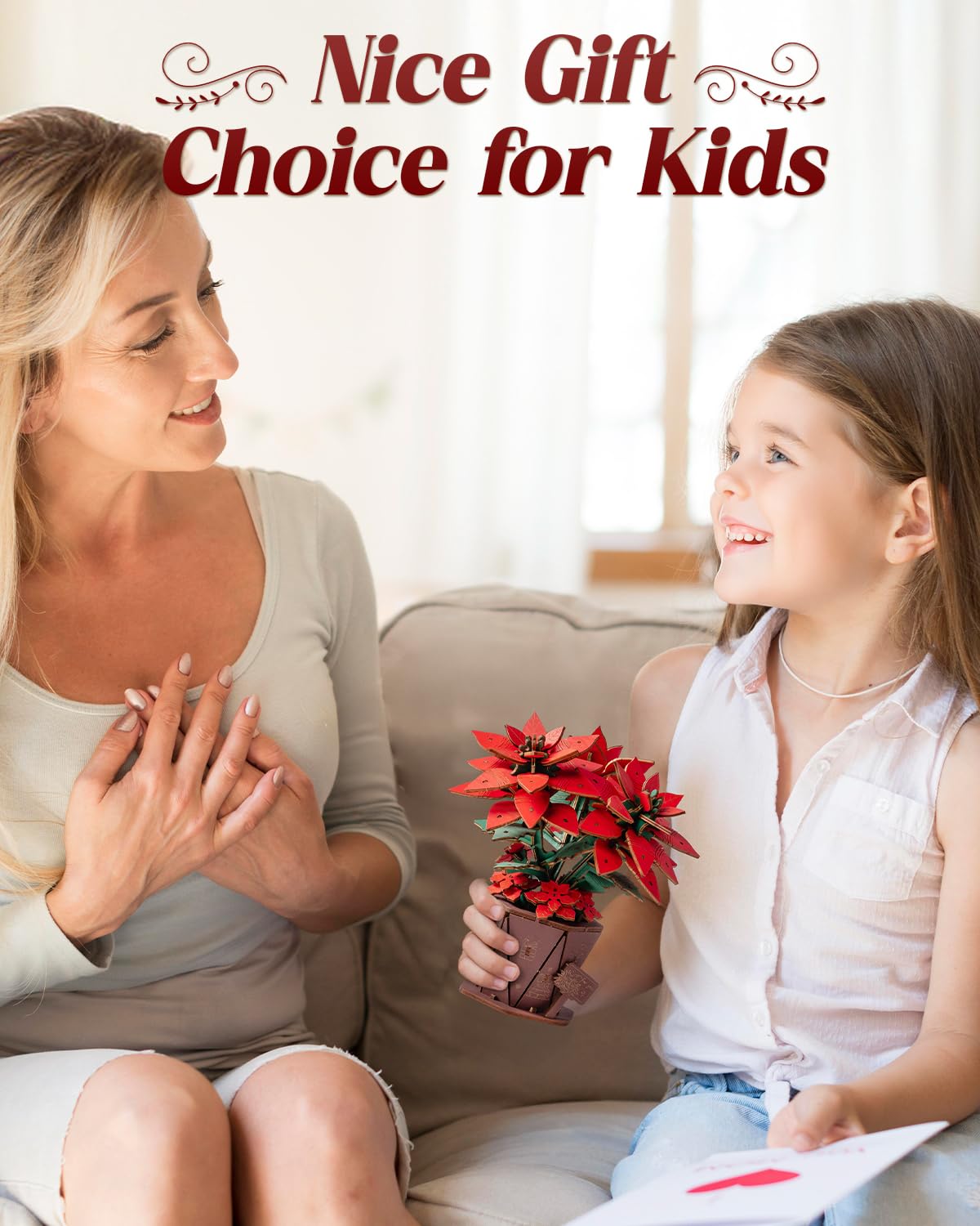 Wowood 3D Flower Wooden Puzzles for Adults-Poinsettia, DIY Wooden Flowers Model Kit Building Set Crafts for Adults to Build, Botanical Collection/Ideal Creative Gift Ideas/Housewarming (153PCS)