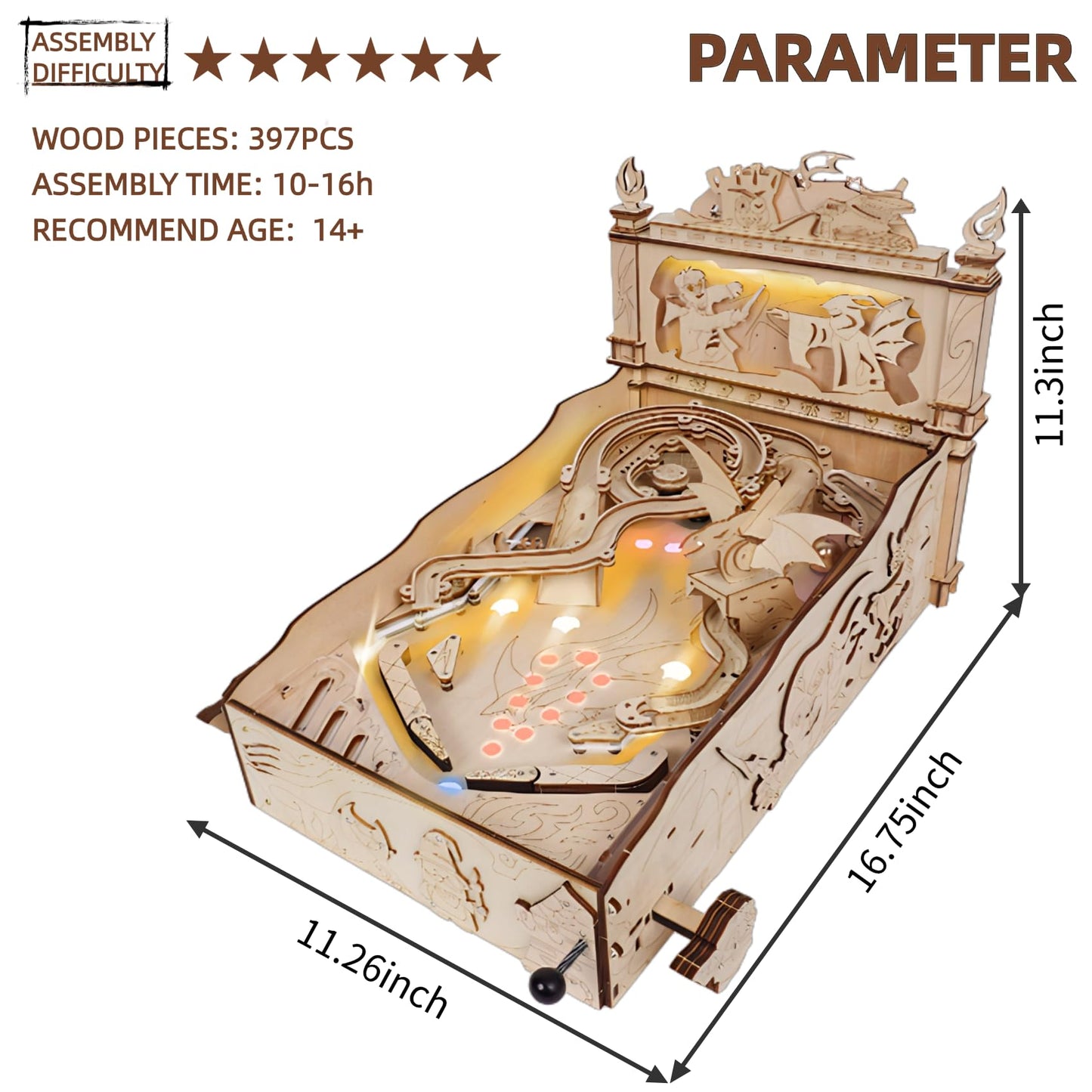 Gueiddi Wooden 3D Puzzles for Adults, Rompecabezas 3D Wooden Puzzles House Warming Gift Hobby Kit Stem Toy Home Decor (Miniature Pinball Machine)