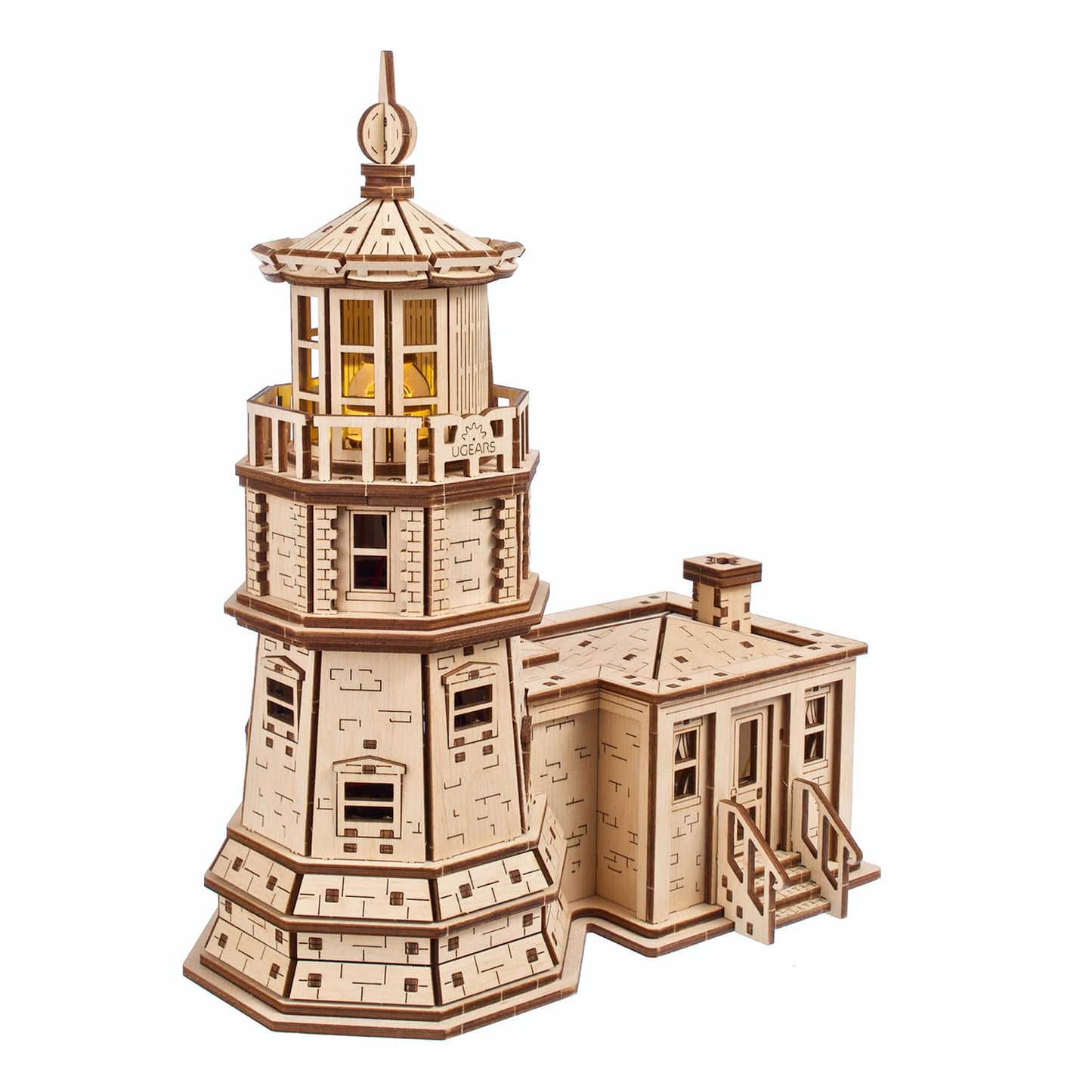 UGEARS Split Rock Lighthouse 3D Puzzle – DIY Miniature Kit Wooden Models for Adults to Build with LED Nightlight - 3D Wooden Puzzles - Crafts for Adults Gifts for Engineers - 295 Pcs