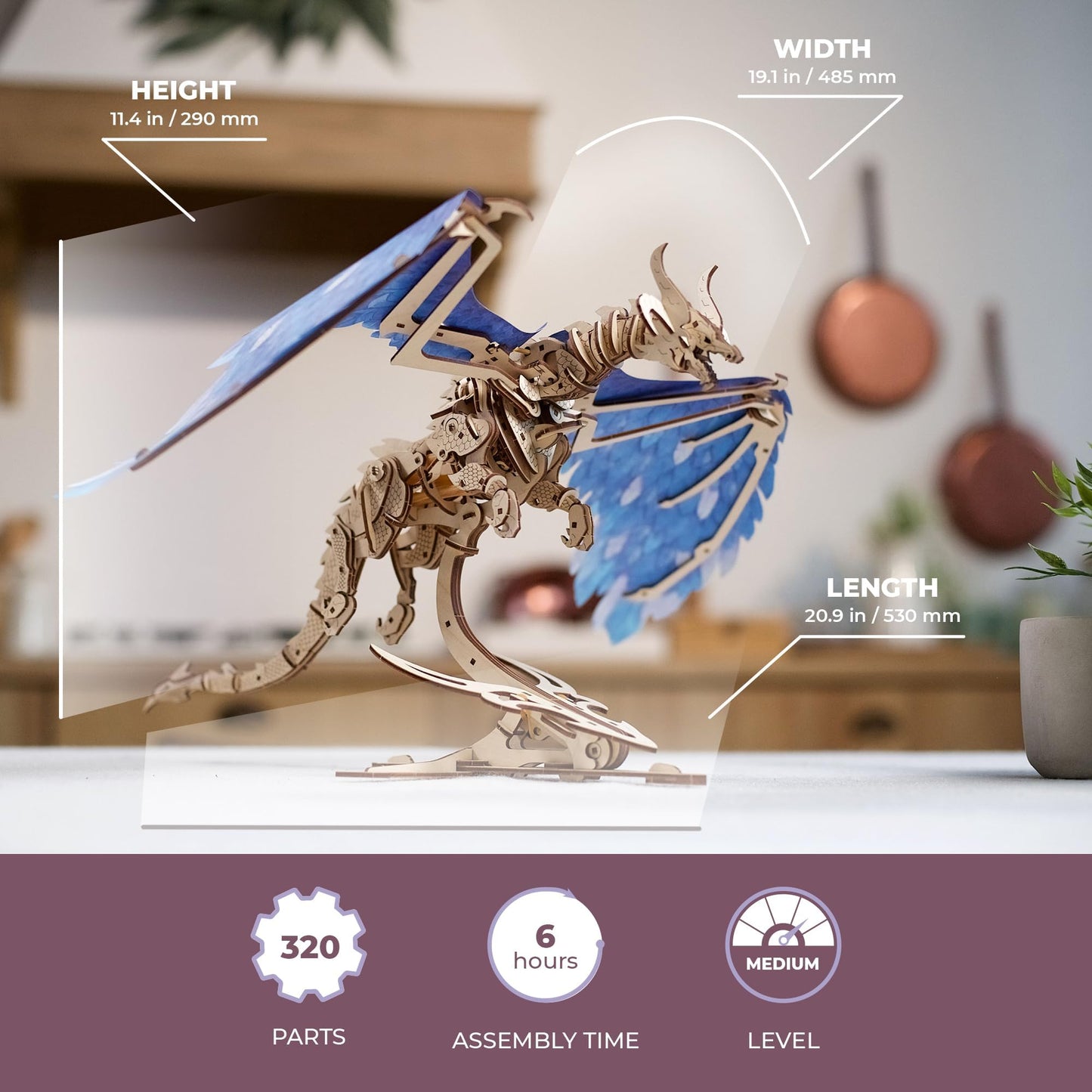 UGEARS 3D Wooden Puzzles for Adults - Windstorm Dragon 3D Puzzle - Mechanical Model Kits for Adults to Build - DIY Building Set Gifts for Christmas, Brain Teaser Puzzle, Hobby Kit