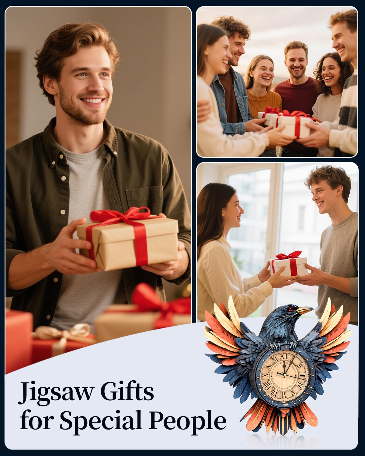 Rnfinewow 3D Wooden Puzzles for Adults,3D Puzzles for Adults Raven DIY Wall Clock Kit with Pendulum, 34 Pieces 3D Wooden Puzzles,Creative Gift Idea for Teens & Adults