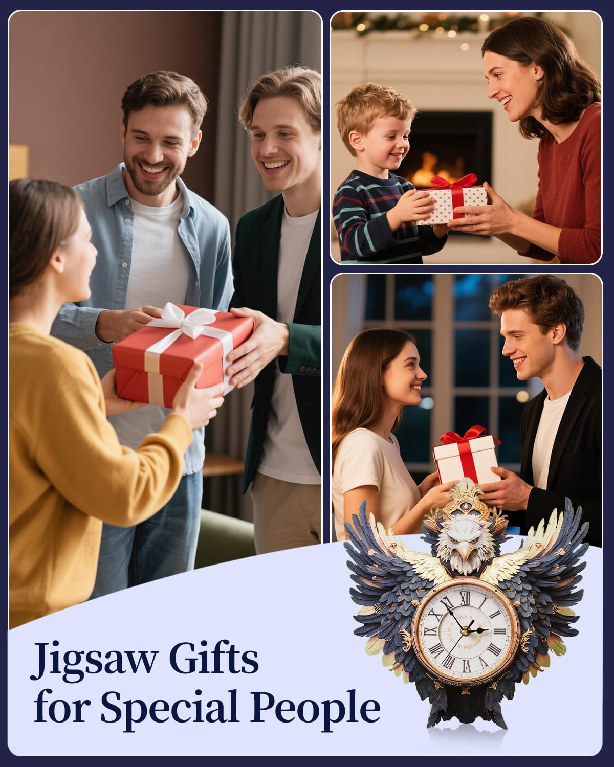 Rnfinewow 3D Wooden Puzzles for Adults, Bald Eagle Clock with Pendulum Model Kit, 3D Puzzles for Adults Room Home Decor DIY Wall Clock Kit, Holiday Birthday Christmas Day Gifts for Men Women Teens