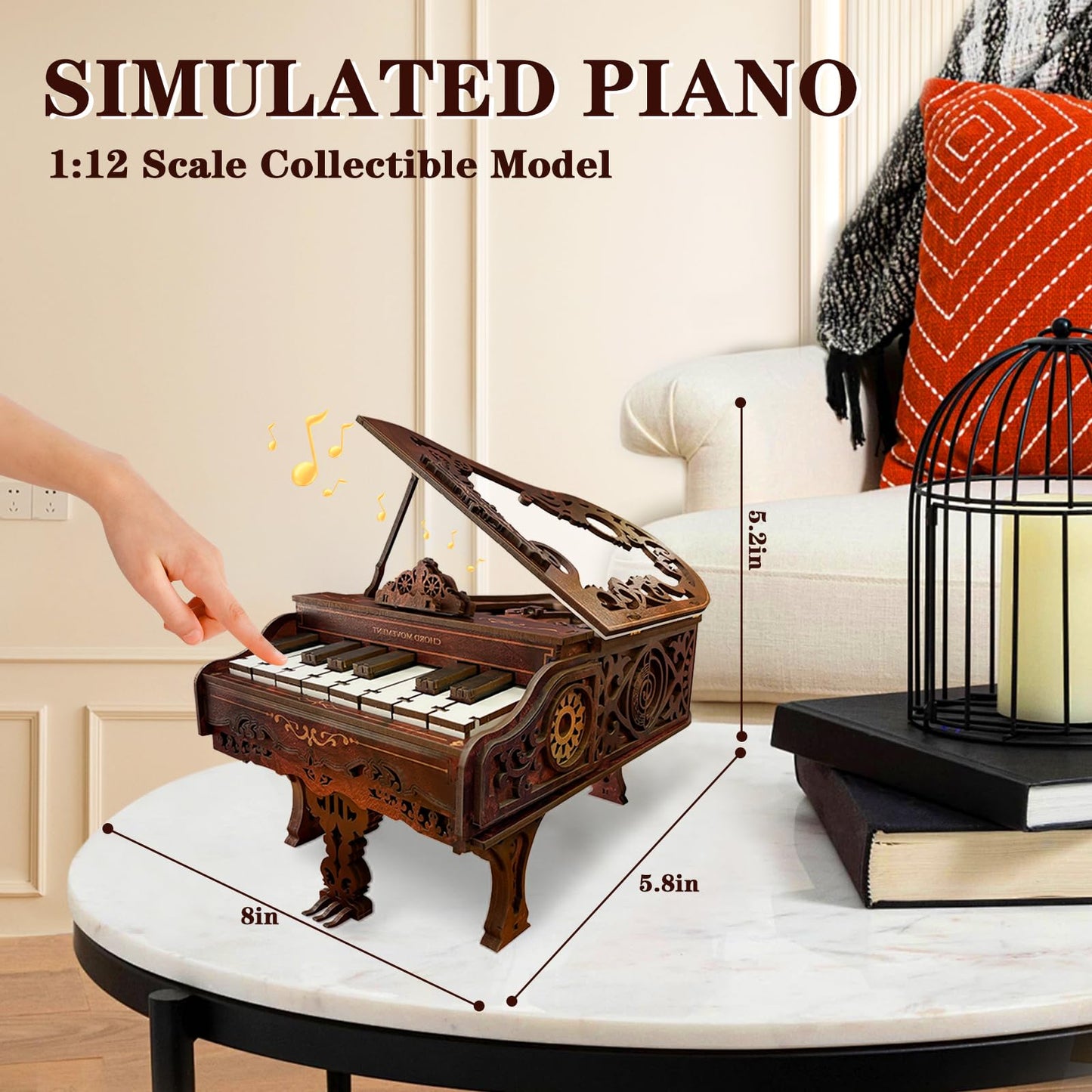 3D Wooden Puzzles for Adults, 236pcs Playable Piano Model Kit 1:20 Scale Building Puzzles Wooden Music Box, Mechanical 3D Puzzles Musical Instrument, Creative Finger Piano Desk Decor Unique Gift