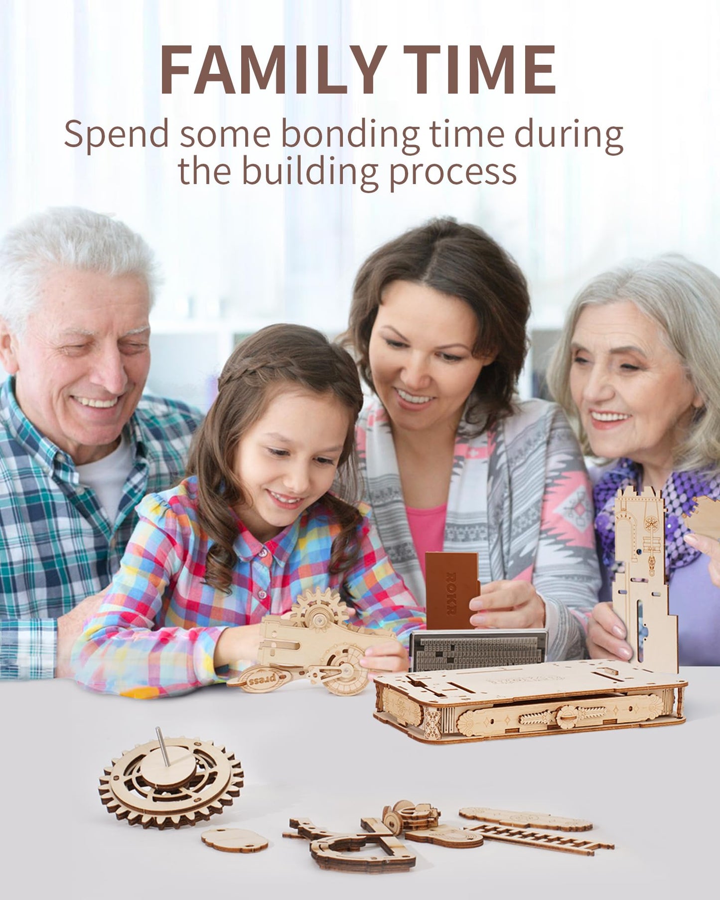 ROKR 3D Puzzle for Adults, Wooden Puzzles Classic Printing Press Model Building Kits, DIY Wood Crafts Cool Toys for Birthday, STEM Hobbies for Women Men (LK602)