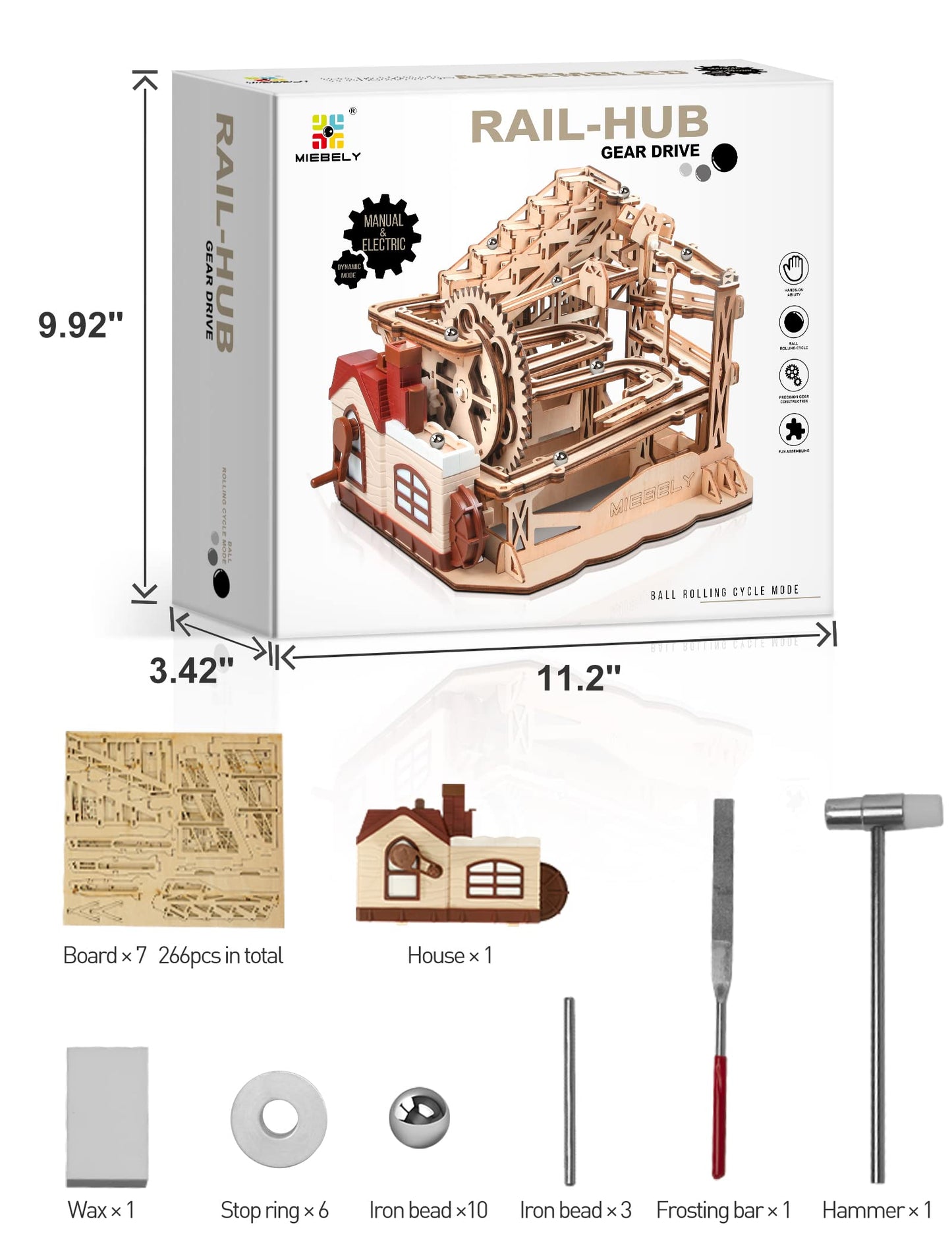 MIEBELY 3D Wooden Puzzles for Adults, 235 Pieces 3D Puzzle DIY Wood Marble Run Model Kits, Electrical Mechanical Gear W/Motor Building Kit, 3D Puzzle Creative Home Decor & Gift for Men/Women