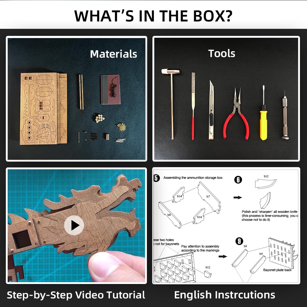 YAQUMW Mini Dragon Ballista Ancient Missile Launcher China Three Kingdoms Chariot Wooden Catapult DIY 3D Puzzles Model Kits STEM Projects Tabletop Toys