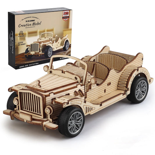 UPOQRZXS 3D Wooden Puzzles Vintage Car Model for Adults, Pull Back Toys Car Building Kits for Adults to Build, Creative Assembly Gifts，Gift for Boys & Men