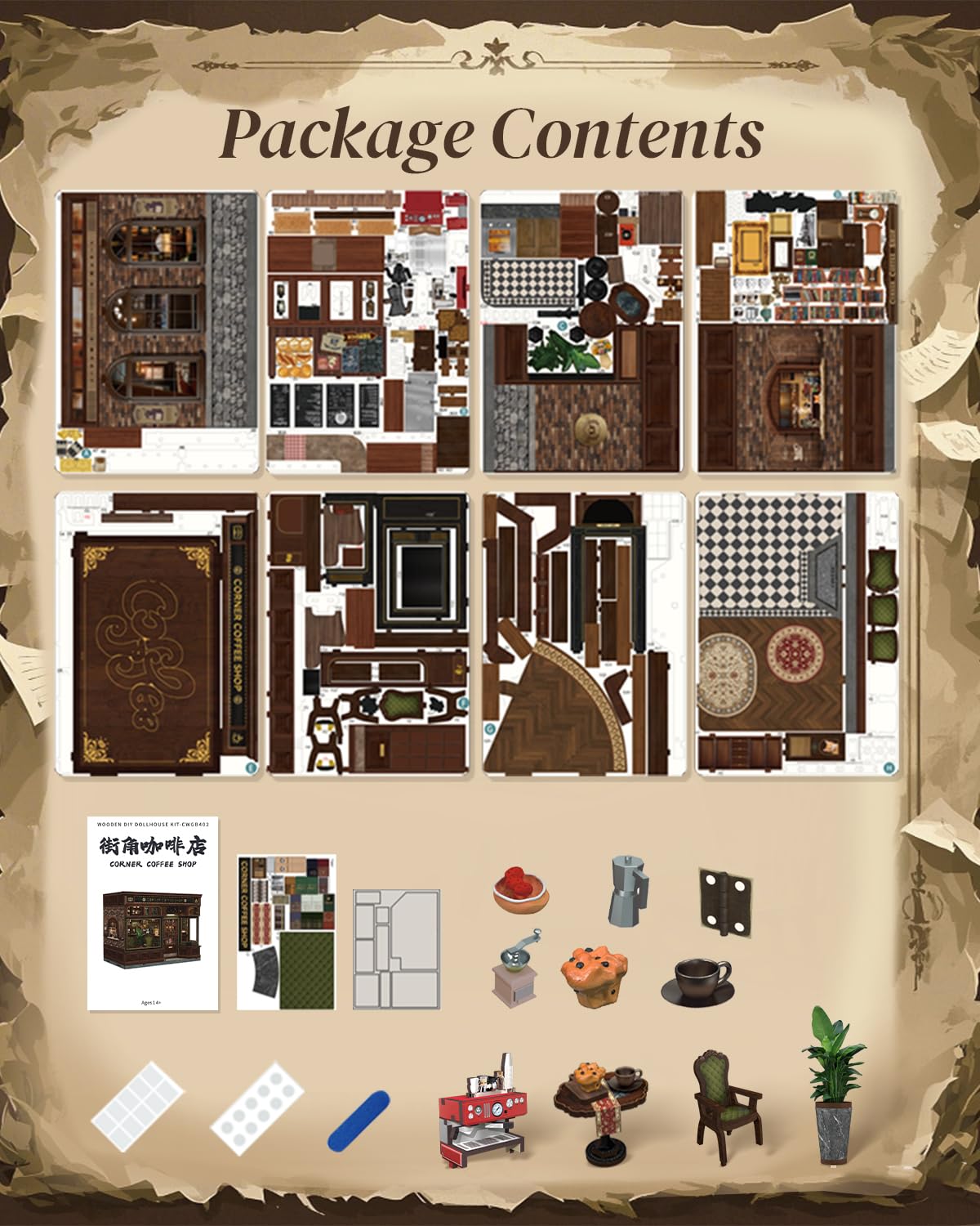 Cutefun Book Nook Kit - DIY Miniature Doll House Kit, Book Nook Kits for Adults, 3D Wooden Puzzle Bookend Bookshelf with LED Light for Cafe Crafts Lovers (Corner Coffee Shop)