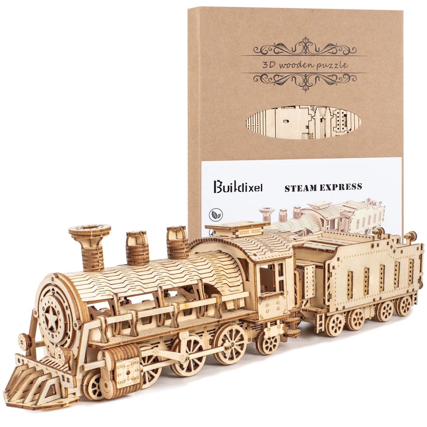 3D Wooden Puzzles for Adults, DIY Mechanical Model Kits for Adults and Kids to Build, Creative Gift for Women or Men Birthday, Christmas (Mechanical Train)