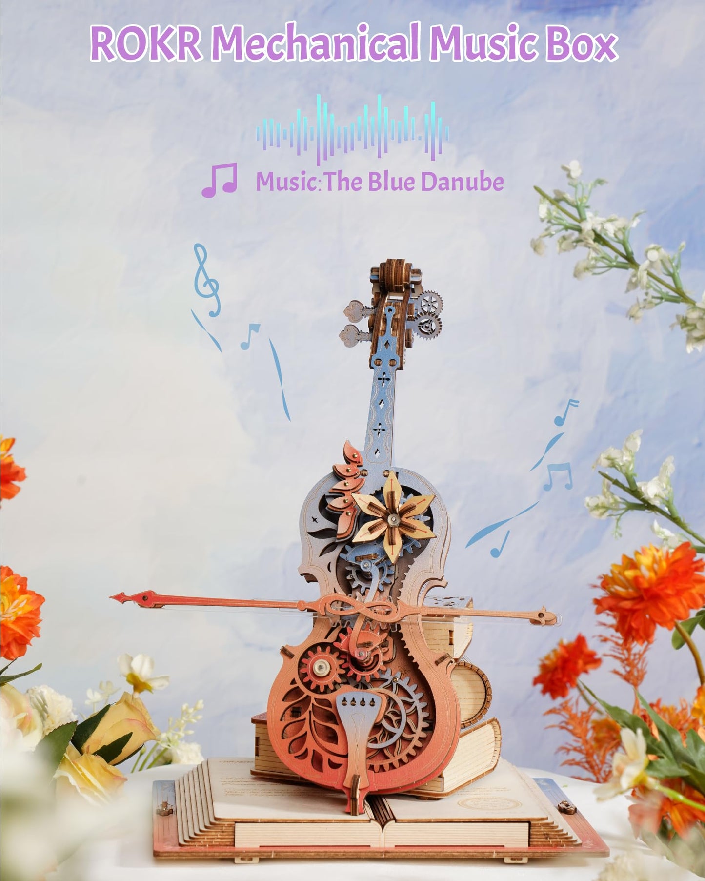 ROKR 3D Puzzles for Adults, Wooden Music Boxes-Cello, Model Kits for Adults, DIY Building Sets, Birthday Gifts Hobbies for Women Men