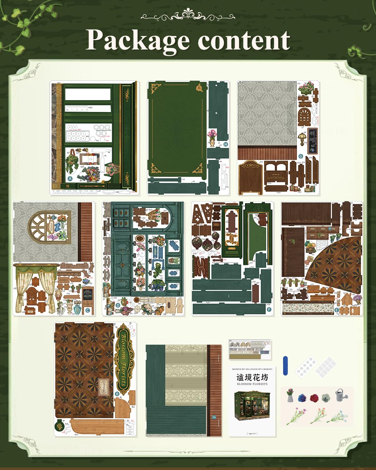 Cutefun Book Nook Kit - DIY Miniature House Dollhouse Kit, Book Nook Kits for Adults, Bookshelf Insert Bookend with LED Light for Teens and Adults (Blossom Florists)