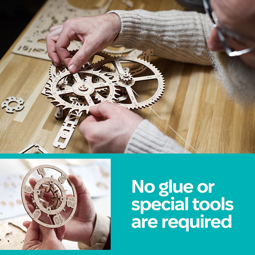 UGEARS Wooden 3D Puzzles for Adults Aero Clock - Mechanical Puzzles for Adults, Wall 3D Clock Puzzle with Pendulum Model Kit - DIY Miniature Kit Crafts Gift for Birthday - 320 Pcs