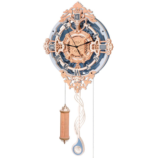 ROKR 3D Puzzles for Adults Vintage Wooden Pendulum Clock Kits 12", Mechanical Building Model Kits DIY Wall Clock Hobbies for Adults Home Decor Gifts