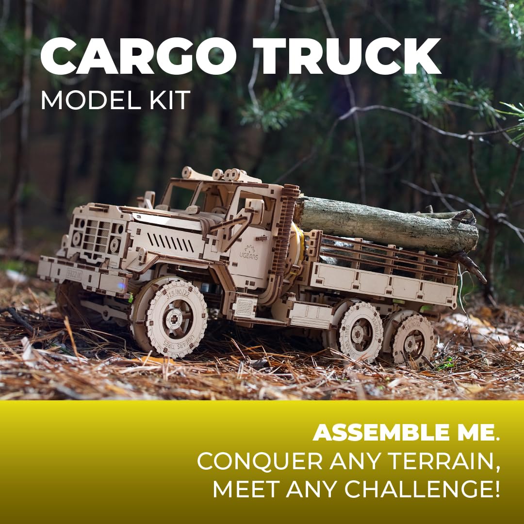 UGEARS Wooden 3D Puzzles for Adults - Cargo Truck Model Car Kits - 3D Wooden Puzzles for Adults - Hobbies for Men to Build Spring-Powered 6x6 Off-Road Vehicle Puzzle Games - 550 Pcs