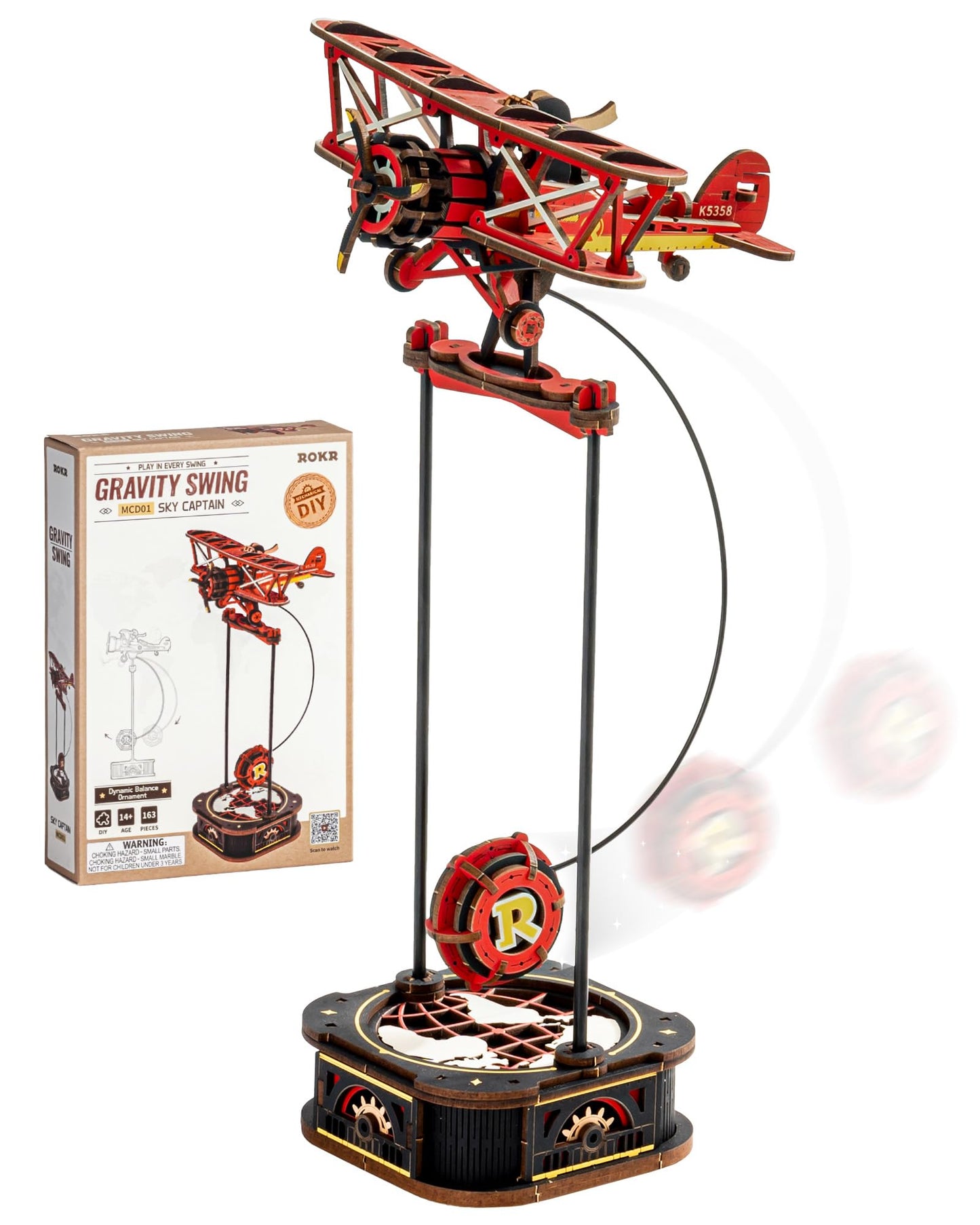 ROKR 3D Wooden Puzzles for Adults,Gravity Swing Model kit, 163Piece 3D Puzzles for Adults