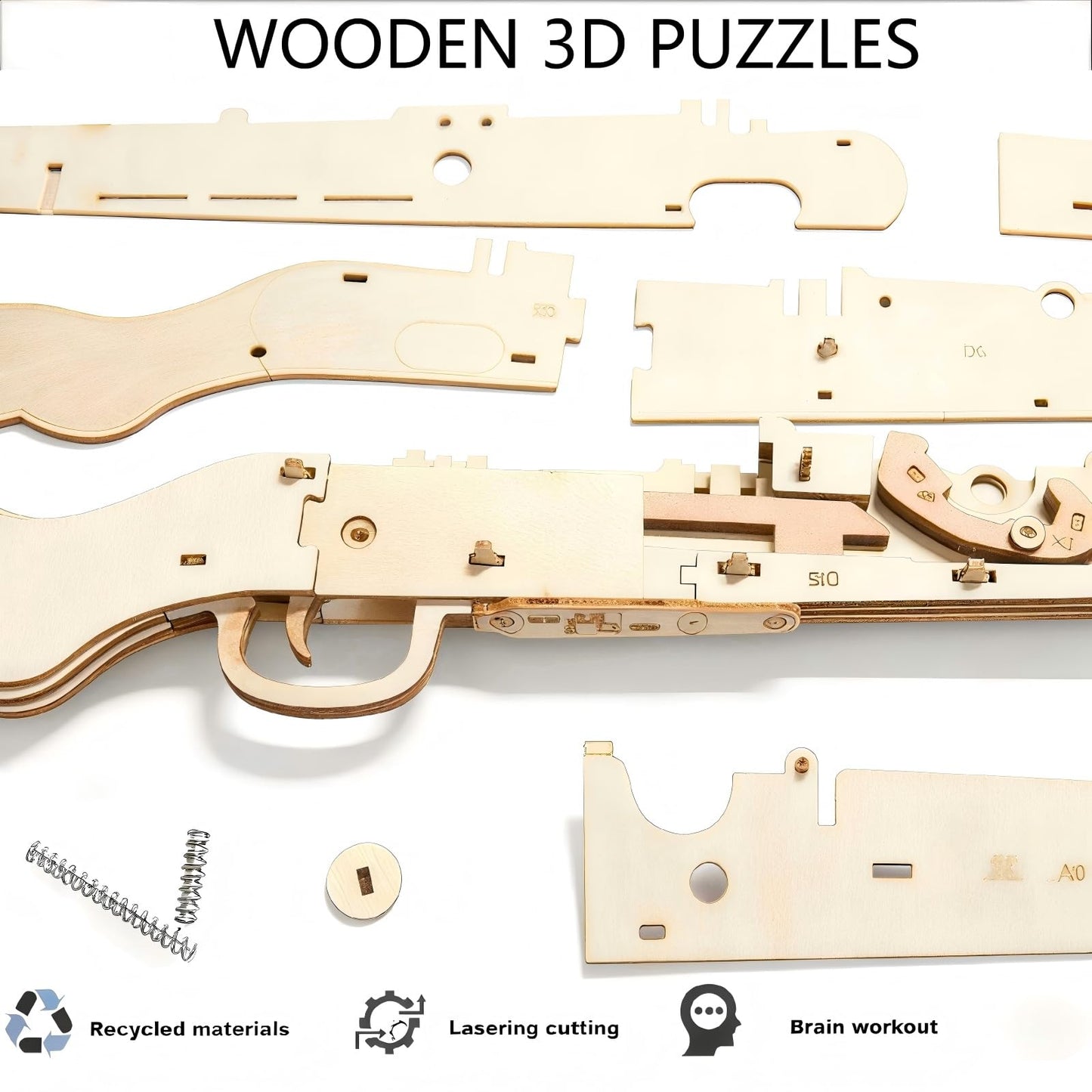 3D Wooden Puzzles Rubber Band Gun for Adults – 98k Gun Model, DIY Rubber Band Gun Building Kit for Teens 14+, Brain Teaser Craft, Unique Gift & Home Decor for Men & Women (Kar98K)