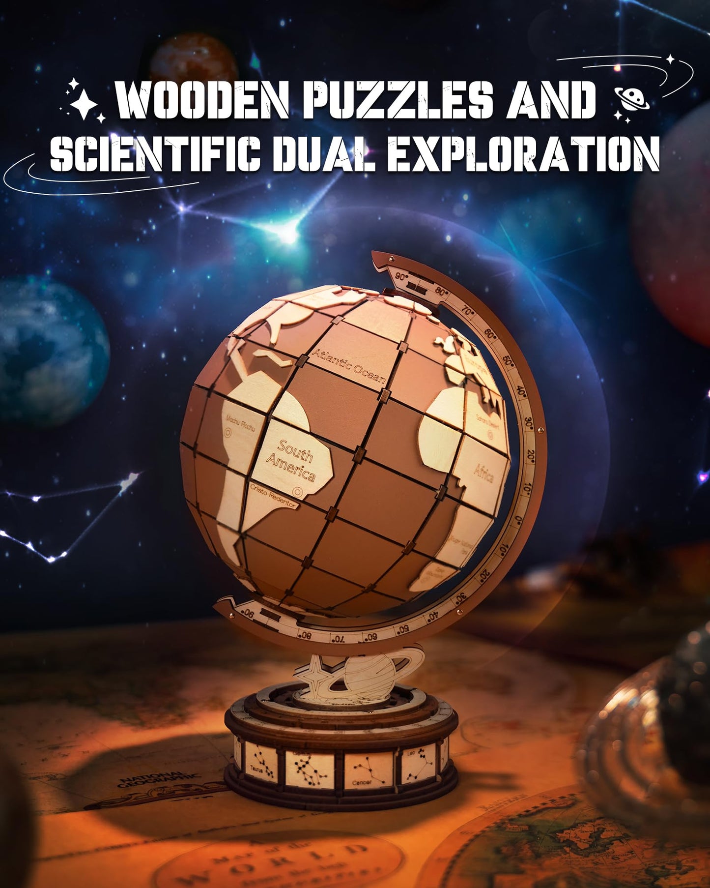 ROBOTIME 3D Wooden Puzzle for Adults Global Wonders DIY Model Kit to Build Wooden Craft Kits for Teens Educational Brain Teaser Assembly Toy Unique Gift