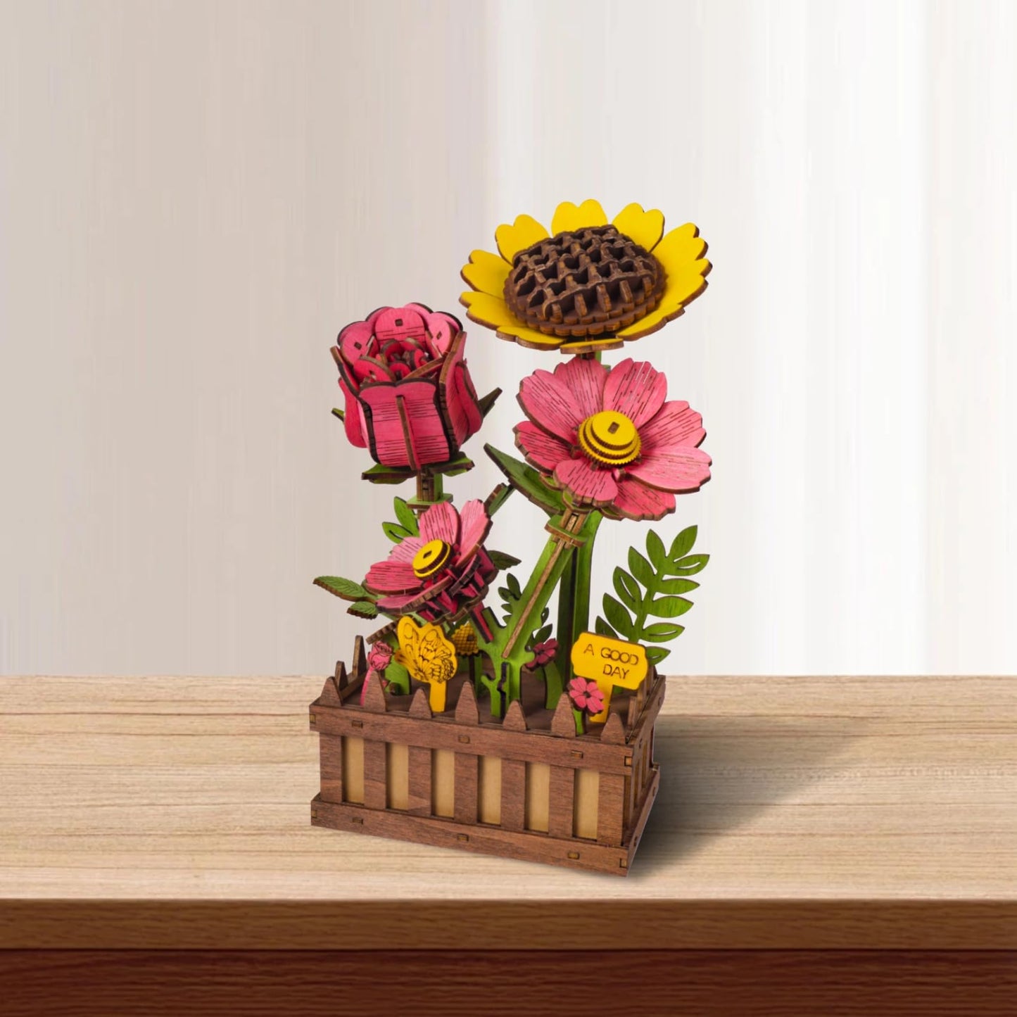 Gueiddi Wooden 3D Puzzles for Adults, 3D Wooden Puzzles House Warming Gift Hobby Kit Stem Home Decor (Wooden Flowers)