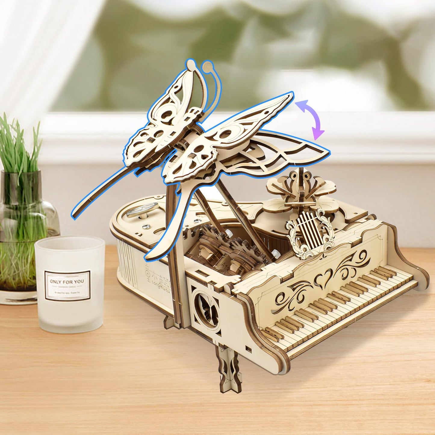 Foyucool 3D Wooden Puzzles, DIY Mechanical Puzzle Model Kits, 143 Pieces Wooden Models for Adults to Build, Home Decor, Piano Music Box with Butterfly