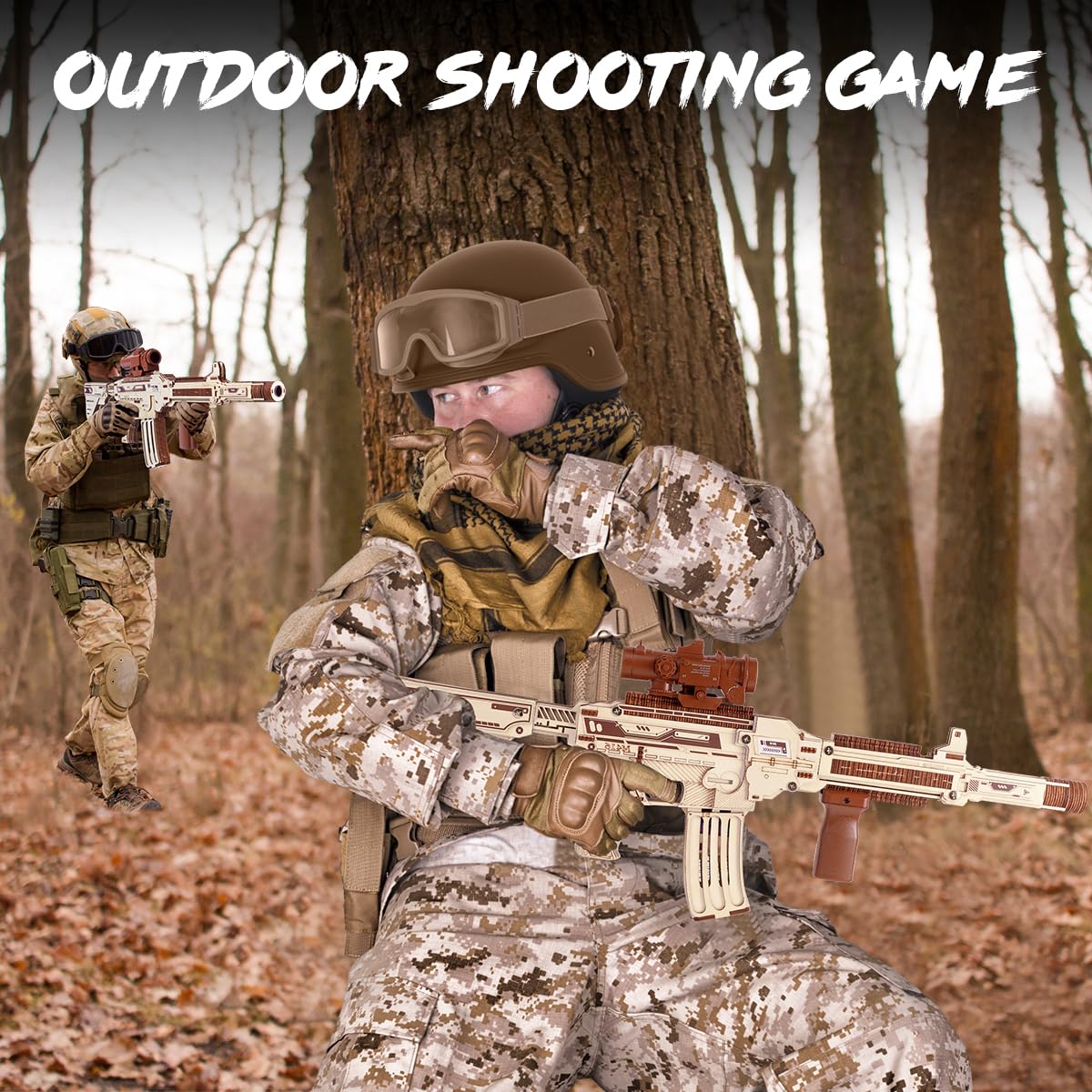 VATOS Wooden Gun Puzzles, 3D Wood Puzzles Gun for Adult with Foam Soft Bullet, Electric Wooden M416 Rifle Puzzle Toy Model, Wood Puzzle DIY Building Kits for Adult Christmas Birthday Gift