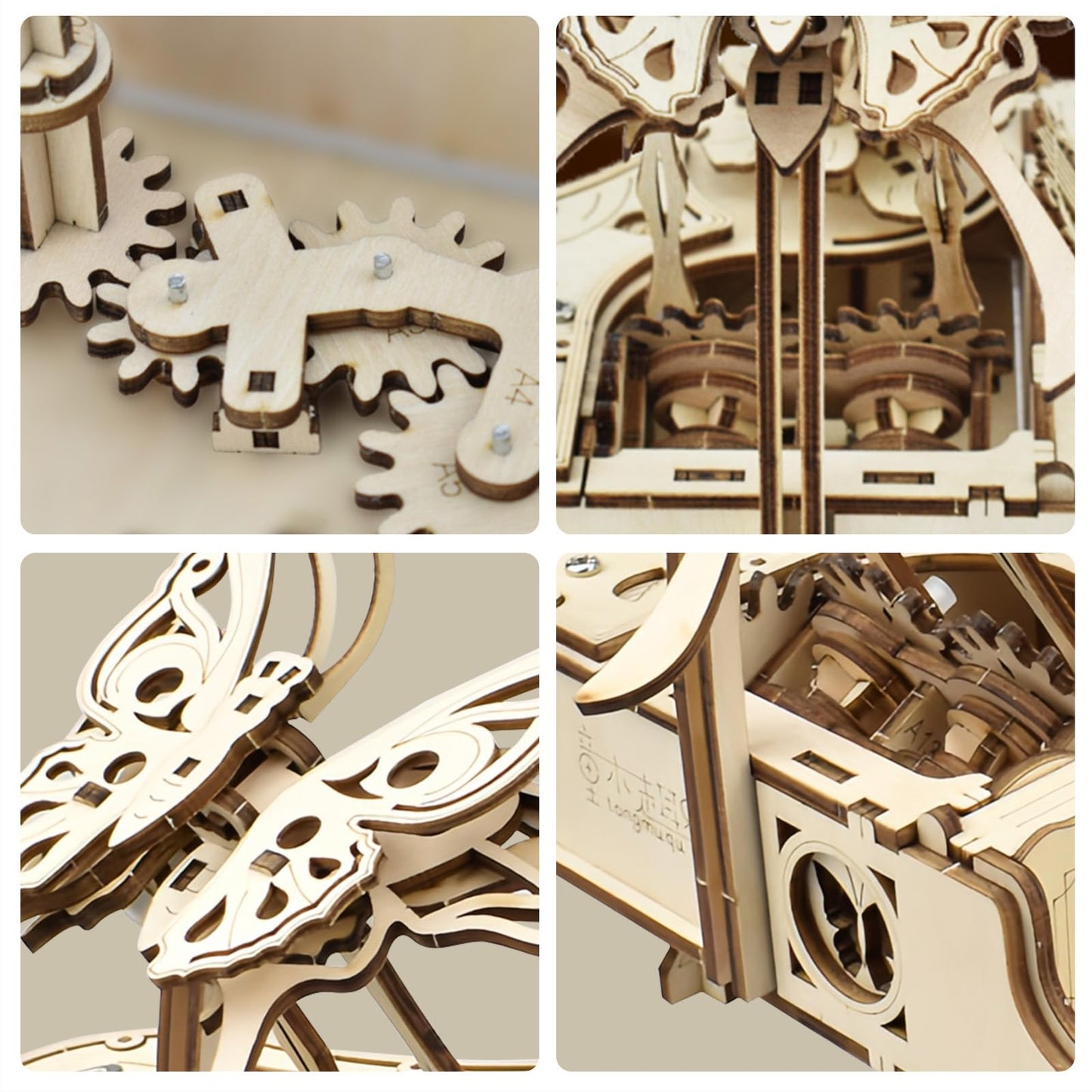 Foyucool 3D Wooden Puzzles, DIY Mechanical Puzzle Model Kits, 143 Pieces Wooden Models for Adults to Build, Home Decor, Piano Music Box with Butterfly