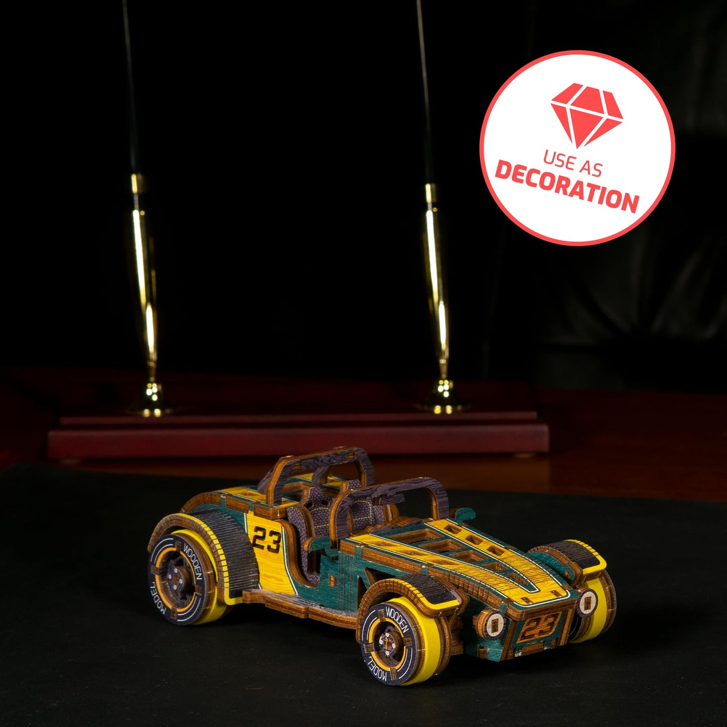 WOODEN.CITY Roadster LE 3D Wooden Puzzles for Adults – Build Your Own Roadster car with Rubber‑Band Motor – Self‑Assembly Model, DIY Gift for Adults and Teens