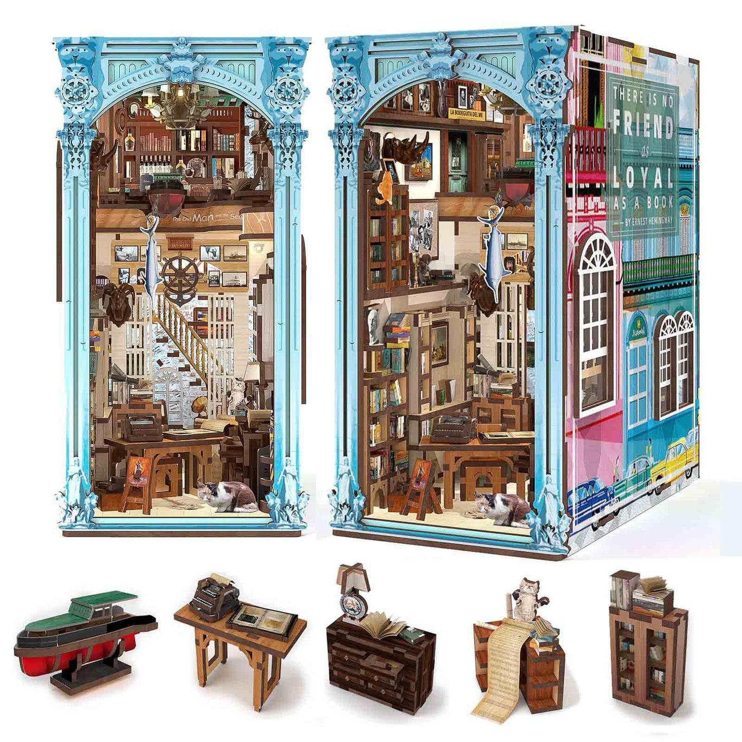 CCCDF DIY Book Nook Kit, Miniature Dollhouse Booknook Kit, 3D Wooden Puzzle Bookend Bookshelf Insert Decor with LED Light for Teens and Adults (Hemingway House)