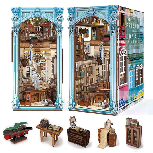 CCCDF DIY Book Nook Kit, Miniature Dollhouse Booknook Kit, 3D Wooden Puzzle Bookend Bookshelf Insert Decor with LED Light for Teens and Adults (Hemingway House)