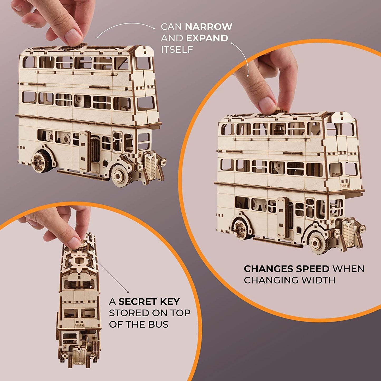 UGEARS Wooden 3D Puzzles for Adults - Harry Potter Knight Bus Wooden Model Building Kits with Spring-Powered Motor – Mechanical Harry Potter Puzzle DIY Crafts for Adults 268 Pcs