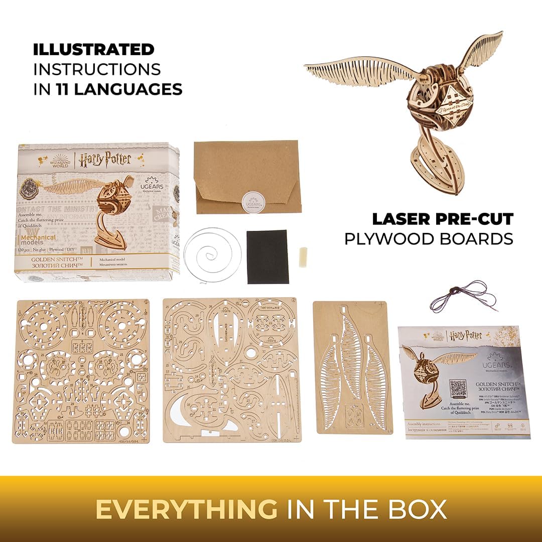 UGEARS Wooden 3D Puzzles for Adults - Harry Potter Golden Snitch Model Building Kits - DIY Crafts 3D Puzzle Harry Potter Puzzle Set - 3D Model Kits for Adults - 120 Pcs