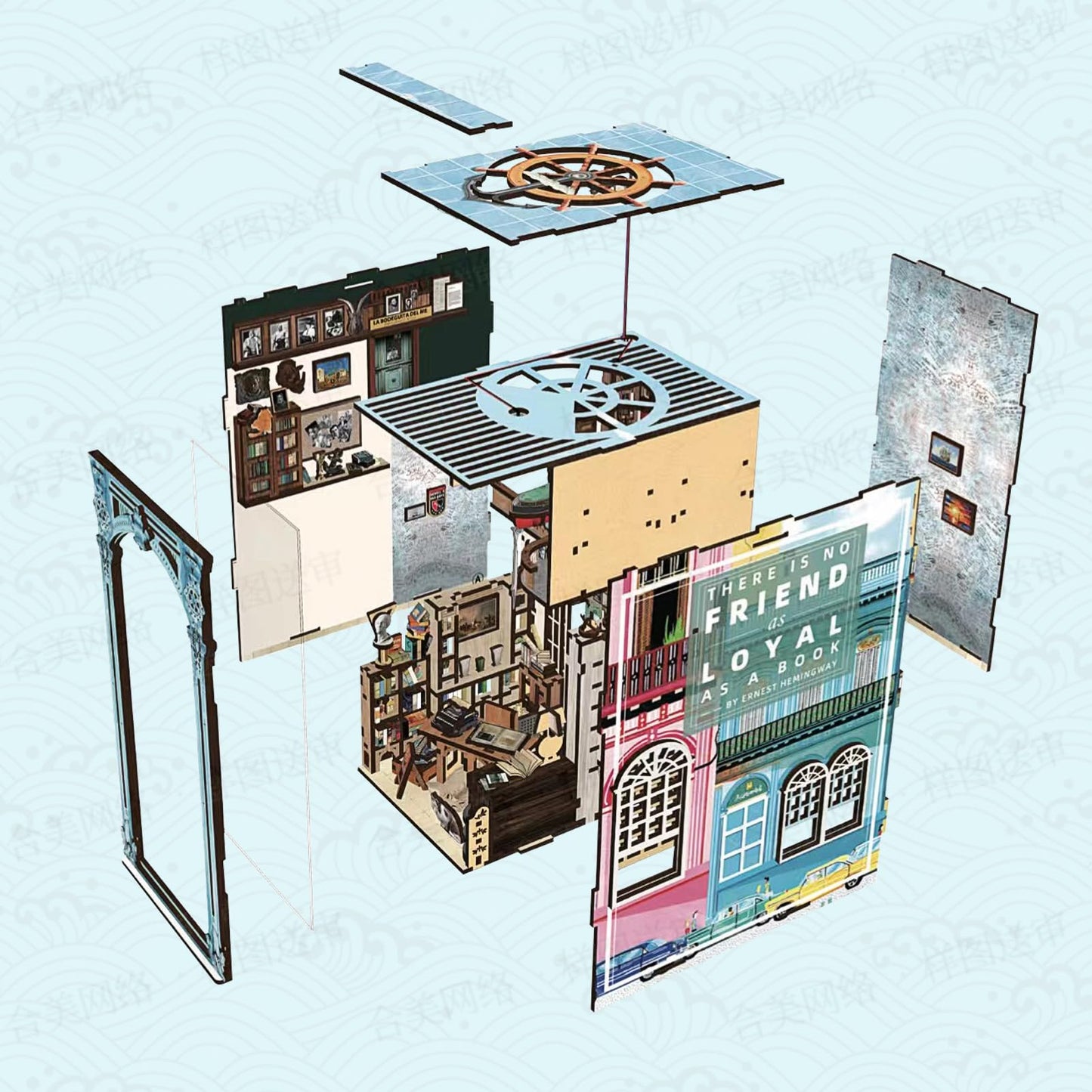 CCCDF DIY Book Nook Kit, Miniature Dollhouse Booknook Kit, 3D Wooden Puzzle Bookend Bookshelf Insert Decor with LED Light for Teens and Adults (Hemingway House)