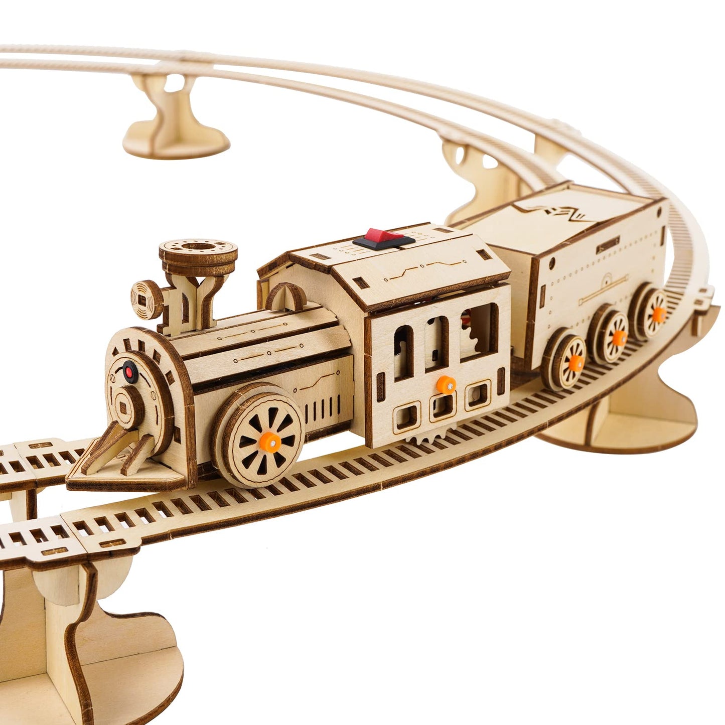 Hallisun 3D Wooden Puzzles for Adults, Wooden Toy Train Set with Railway, Locomotive Train Mechanical Model Kit for Adults and Kids to Build, Engineering DIY Wooden Models Hobbies Toy, 141 PCS