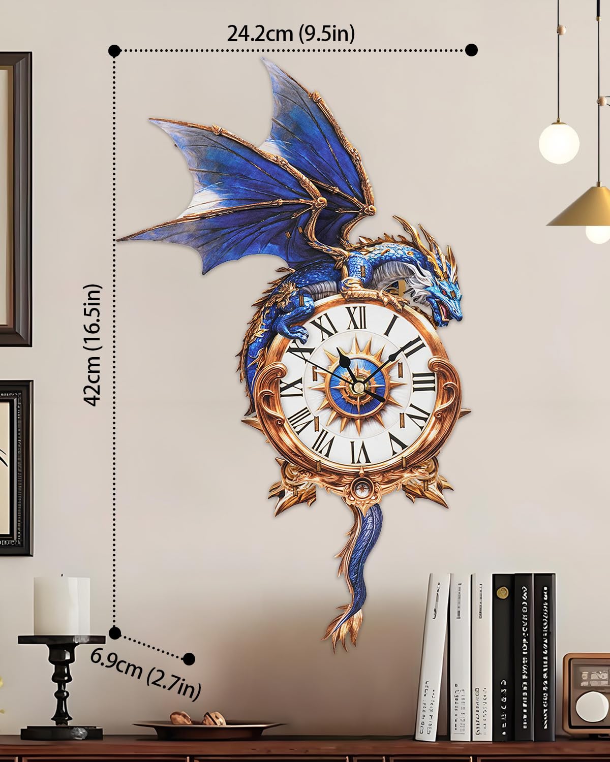Rnfinewow 3D Wooden Puzzles for Adults, Blue Dragon Clock with Pendulum Model Kit, 3D Puzzles for Adults Room Home Decor DIY Wall Clock Kit, Holiday Birthday Christmas Day Gifts for Men Women Teens
