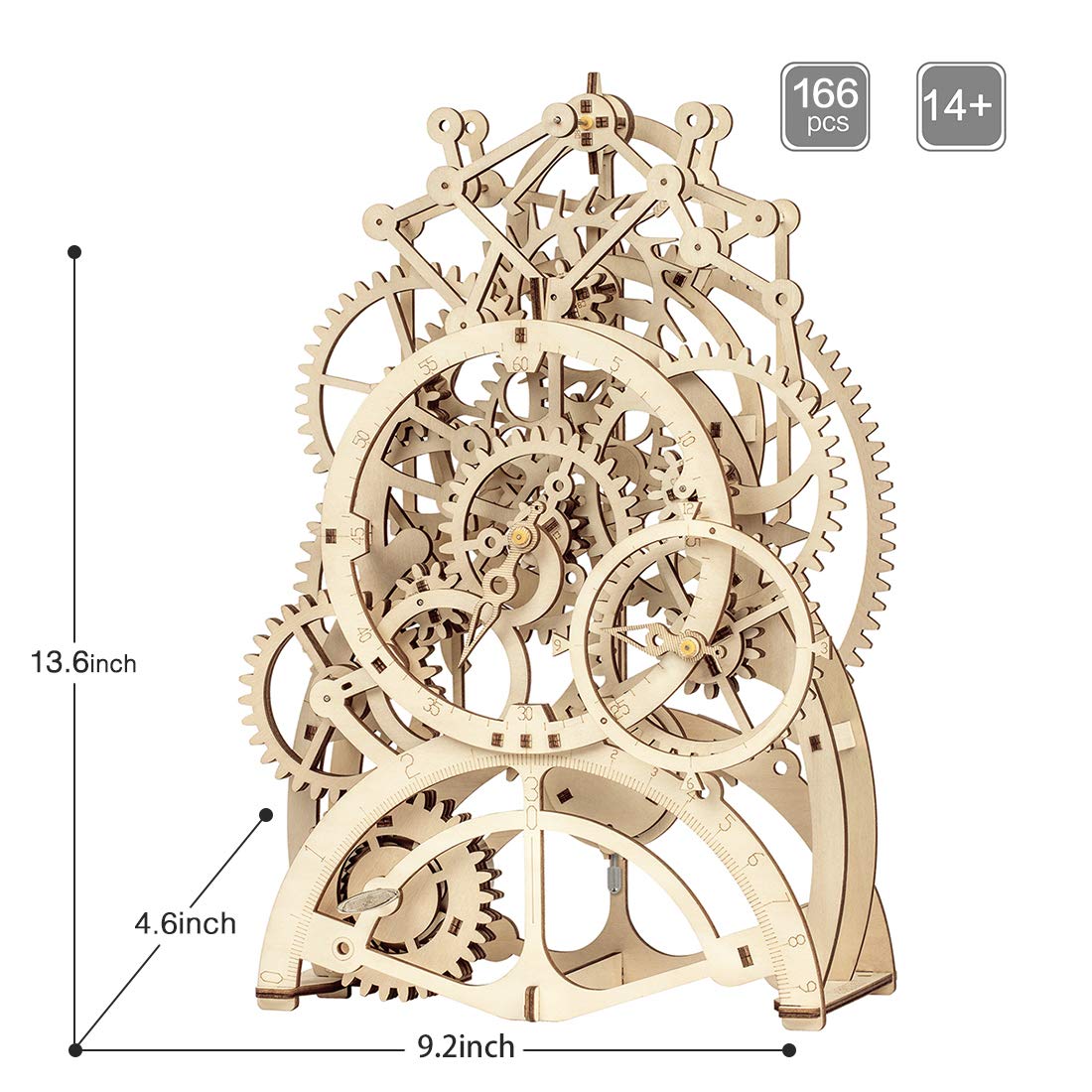ROKR 3D Wooden Mechanical Pendulum Clock Puzzle,Mechanical Gears Toy Building Set,Family Wooden Craft KIT Supplies-Best Birthday Gifts for Kids Adults to Build
