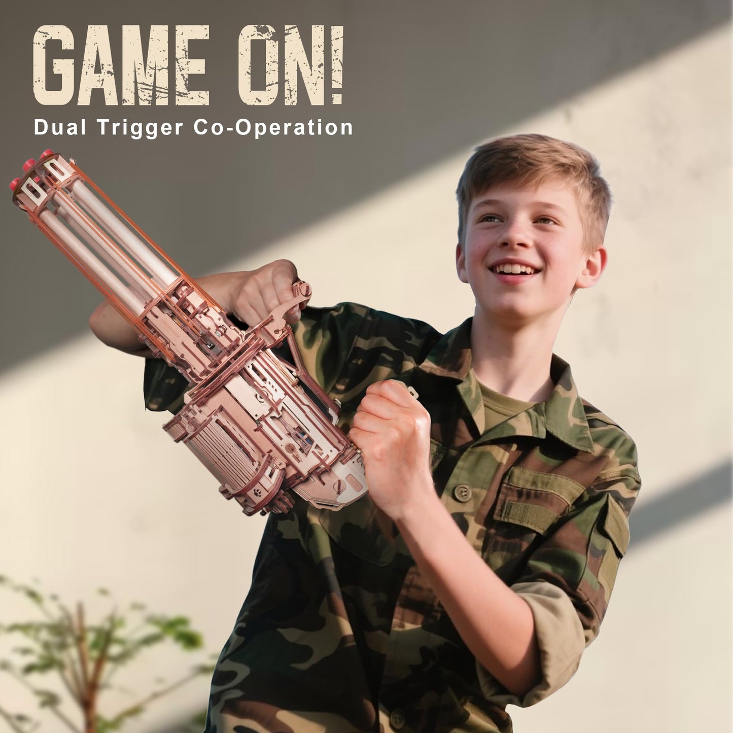 ROKR Gun 3D Puzzles for Adults, Wooden 3D Puzzle Rubber Bands Gun Toy, Rotating-Barrel Machine Gun, Wood Model Craft Kits, Cool Hobbies Birthday Gifts for Men Teen 14+