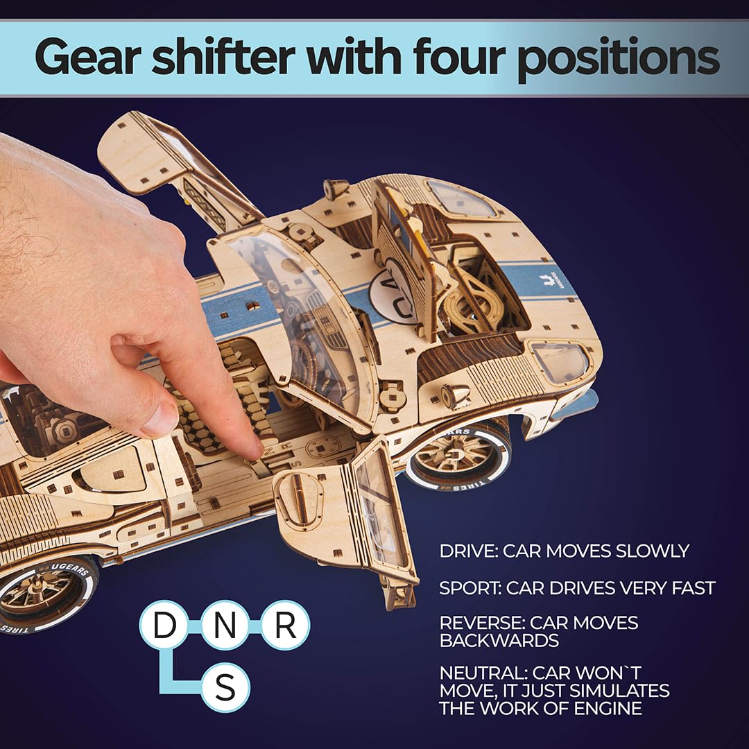 UGEARS UGT-24 Endurance Racer 3D Wooden Puzzles for Adults - DIY Model Car Kits 3D Puzzle, Mechanical Wooden Model Kits for Adults to Build, Wood Sports Car Racing Brain Teaser, Hobby Gift