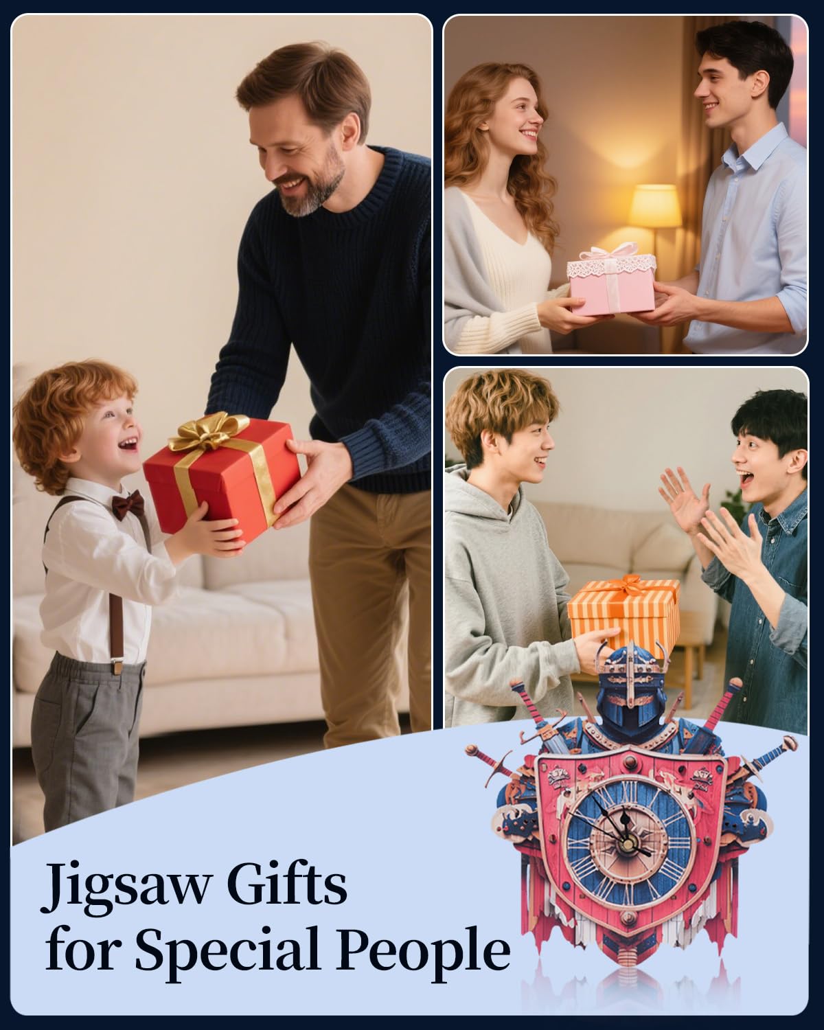 Rnfinewow 3D Wooden Puzzles for Adults, Knight Clock with Pendulum Model Kit, 3D Puzzles for Adults Room Home Decor DIY Wall Clock Kit, Holiday Birthday for Men Women Teens