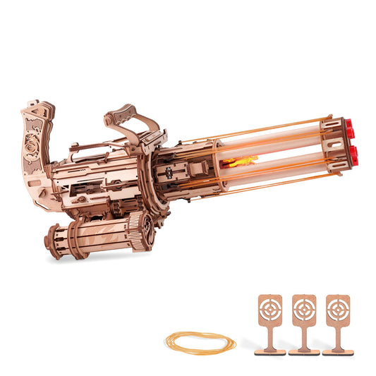 ROKR Gun 3D Puzzles for Adults, Wooden 3D Puzzle Rubber Bands Gun Toy, Rotating-Barrel Machine Gun, Wood Model Craft Kits, Cool Hobbies Birthday Gifts for Men Teen 14+