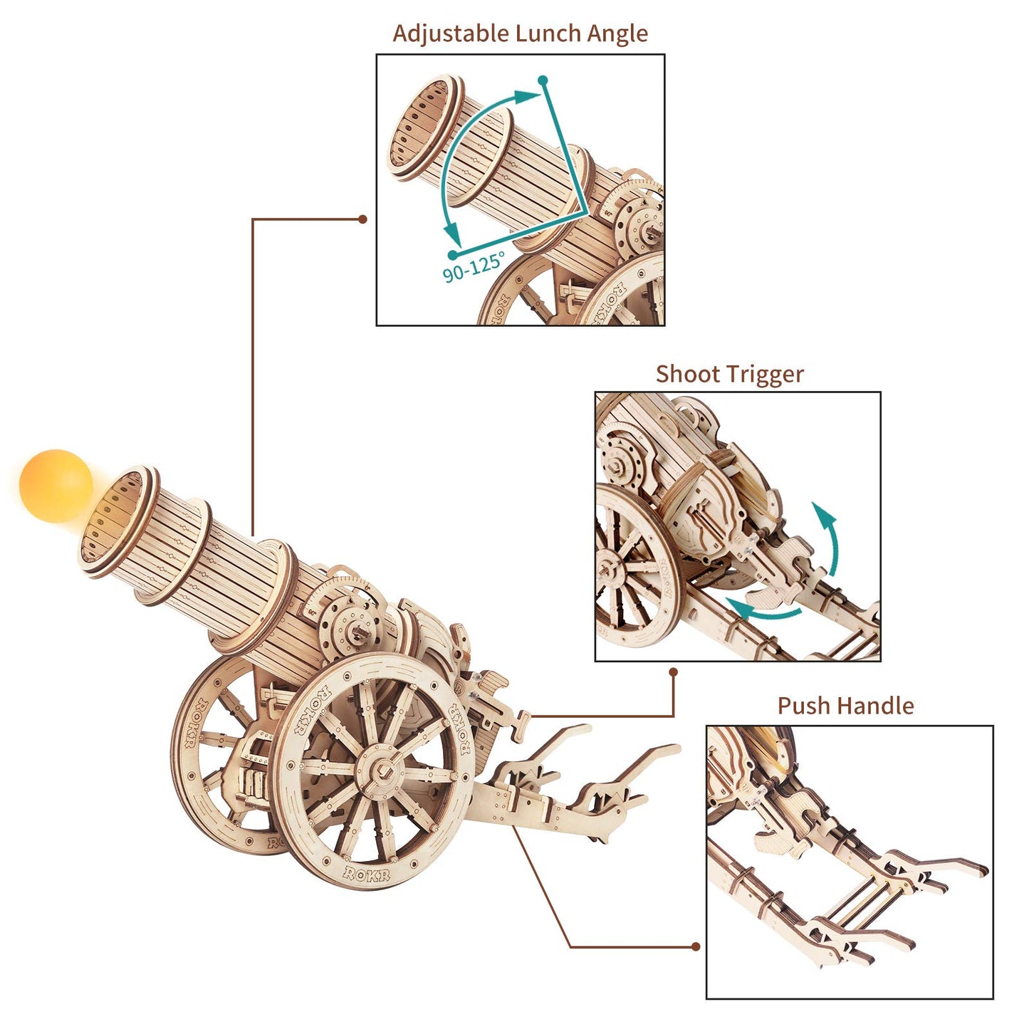 ROKR 3D Wooden Puzzles Model Building Kits Cannon Toys - DIY Wooden Catapult Toys STEM Educational Projects for Men and Women