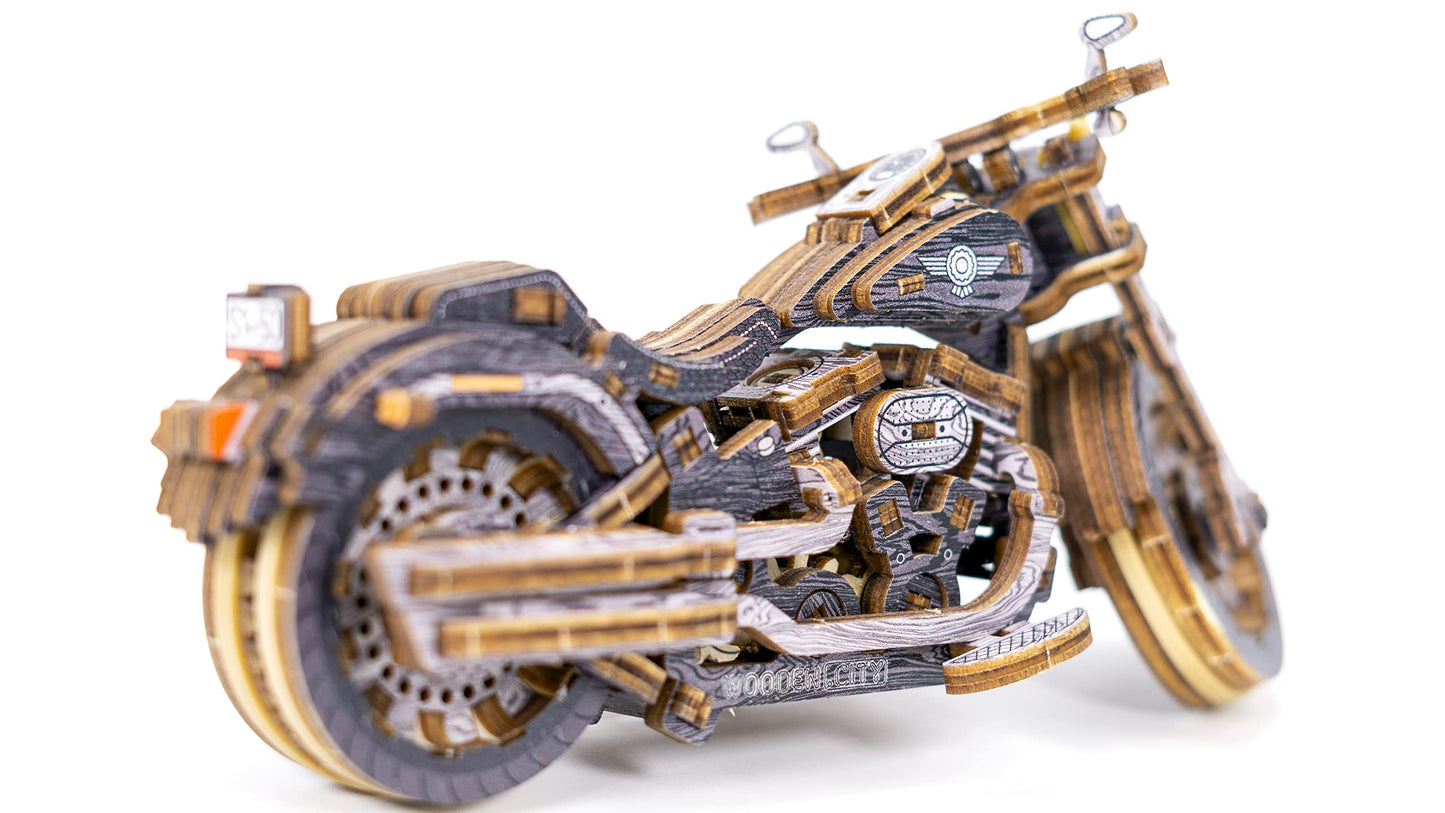 WOODEN.CITY Cruiser V‑Twin LE Mechanical Motorcycle Model Kit, 3D Puzzles for Adults – Motorcycle Puzzle for Adults and Teens; Build a Wooden Bike and Enjoy a Unique Gift