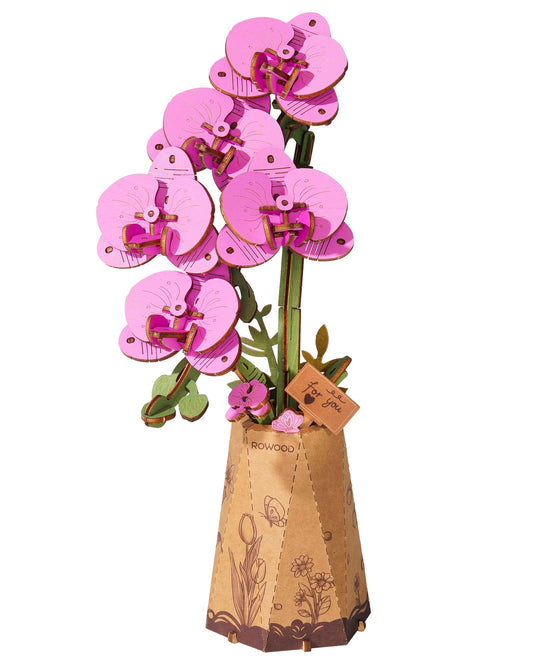 rowood Wooden Flower,3D Puzzles for Adults,Artifical Flower Botanical Collection Building Craft Kit,Mother's Day/Valentine's Day Purple Moth Orchid